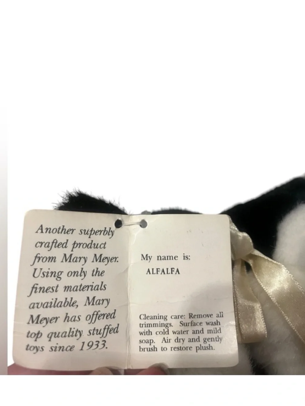Mary Meyer ALFALFA 1991 Plush Black & White Cow 9”